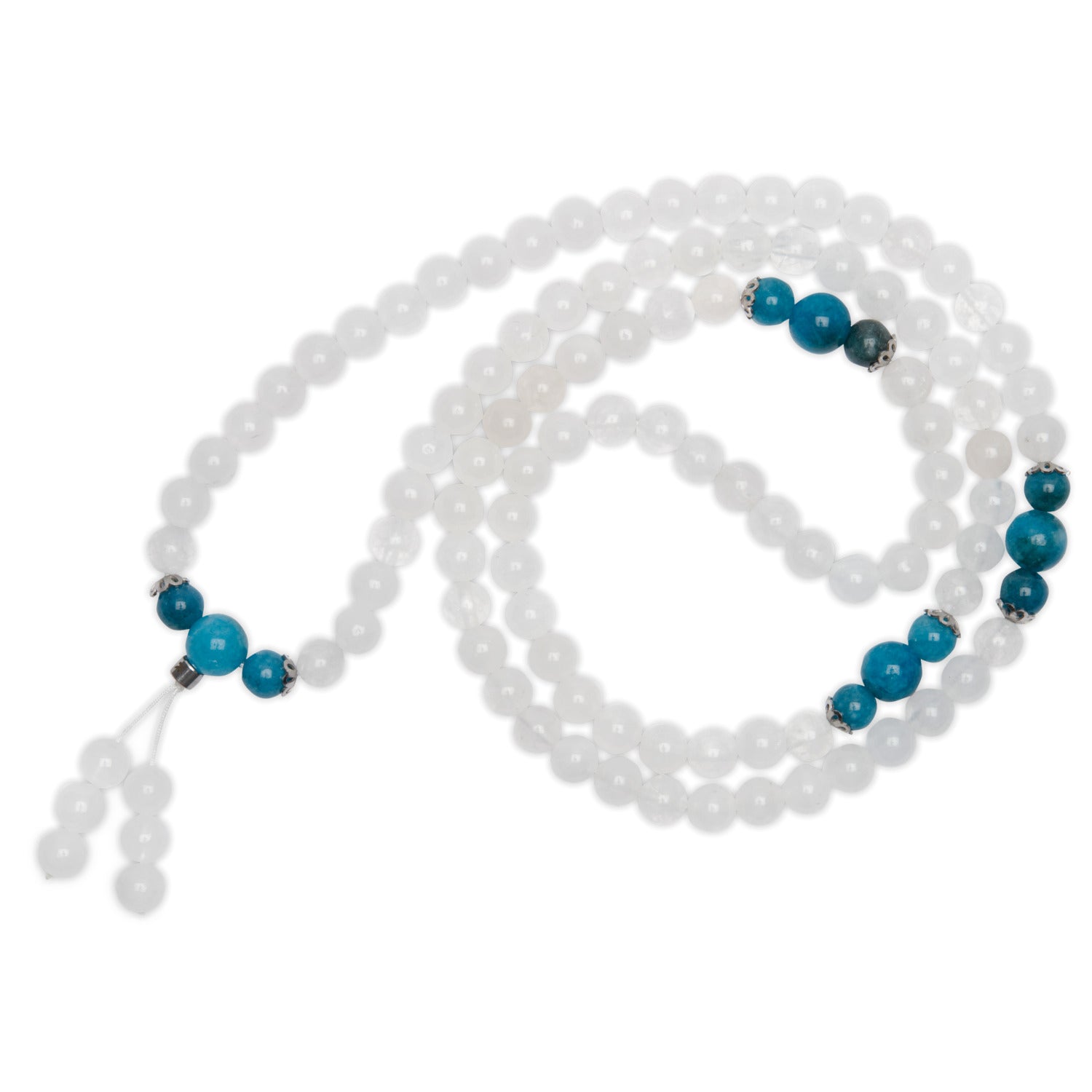 Bracelet Mala "Guan Yin" en Pierre de Lune et Apatite Bleue