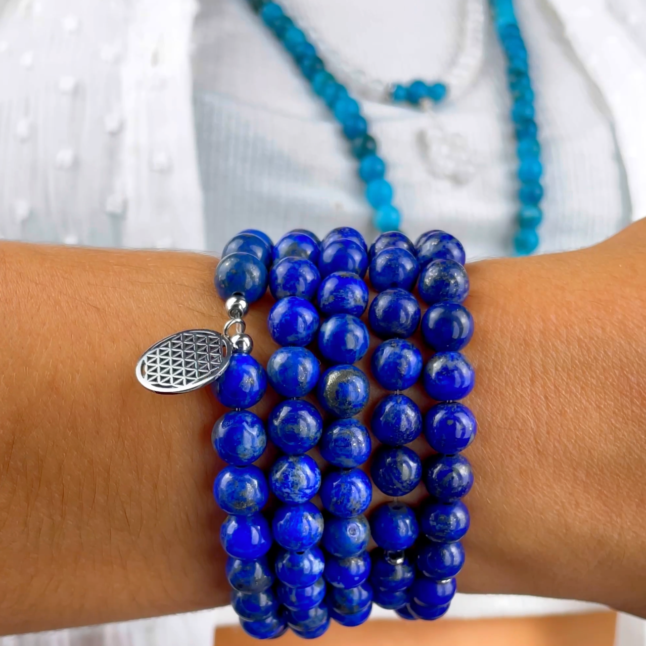 Bracelet Mala "3ème Oeil" de 108 perles en Lapis Lazuli