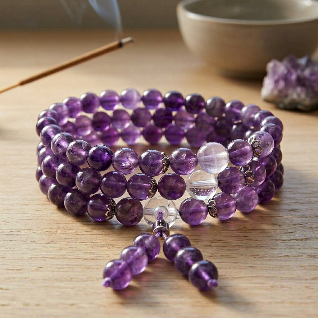 Bracelet Mala Bouddhiste en Améthyste