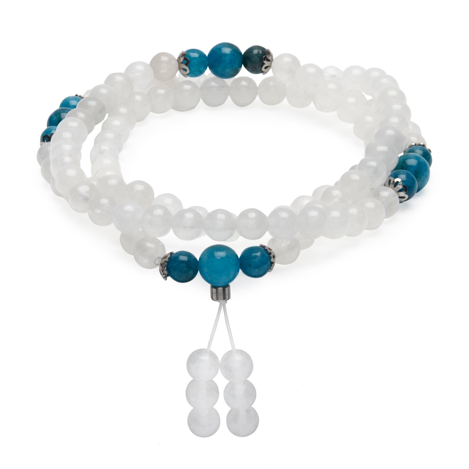 Bracelet Mala "Guan Yin" en Pierre de Lune et Apatite Bleue - Karma Yoga Shop