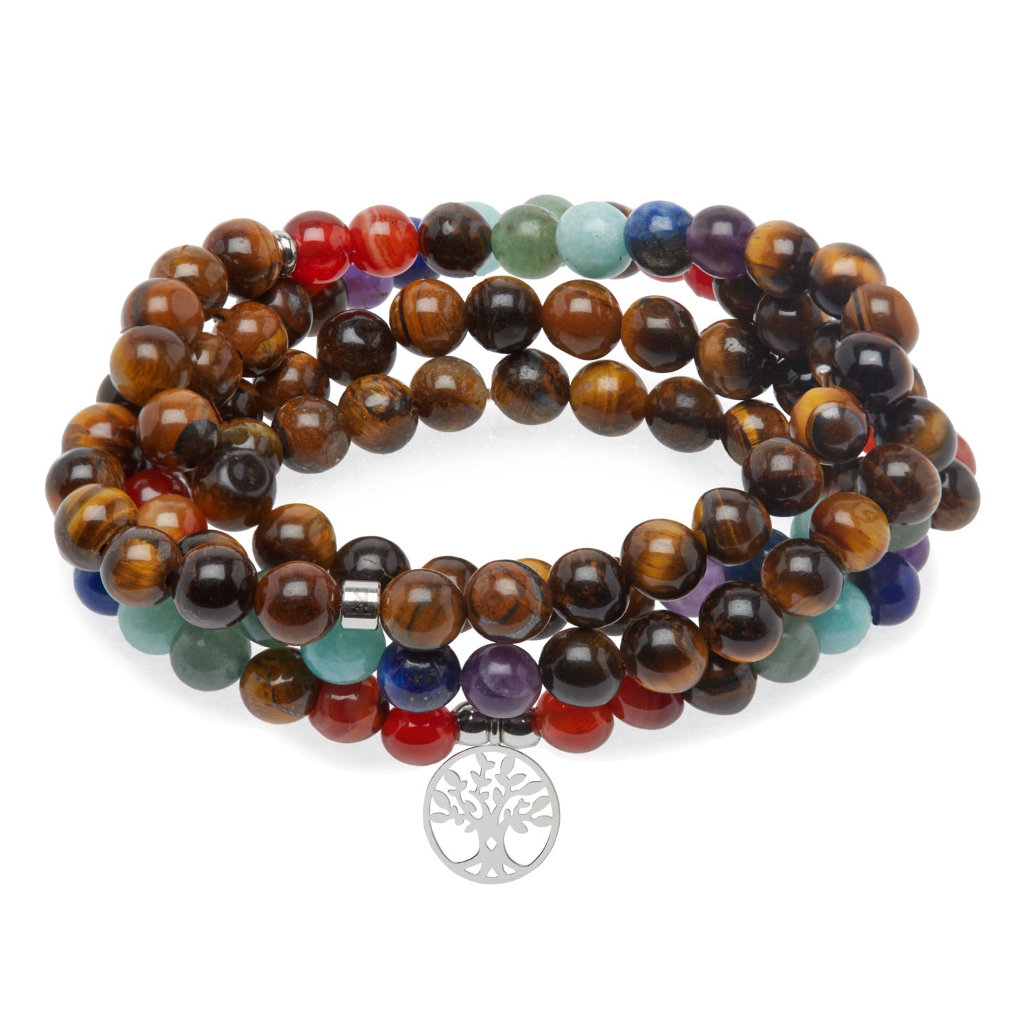 Bracelet mala 7 Chakras de Guérison en Oeil de Tigre - Karma Yoga Shop