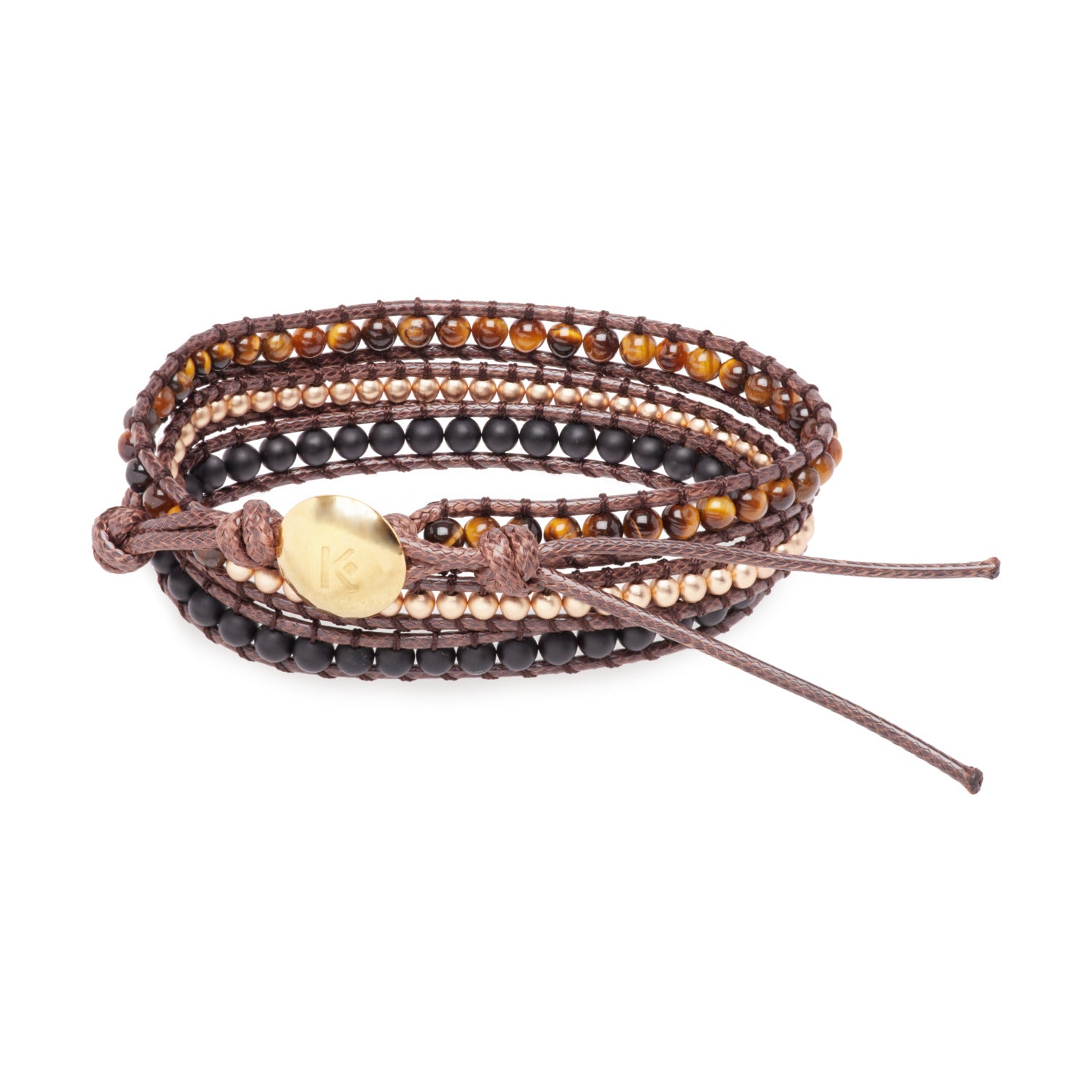 Bracelet Wrap "Confiance en soi" en Oeil de Tigre et Onyx Noir - Karma Yoga Shop