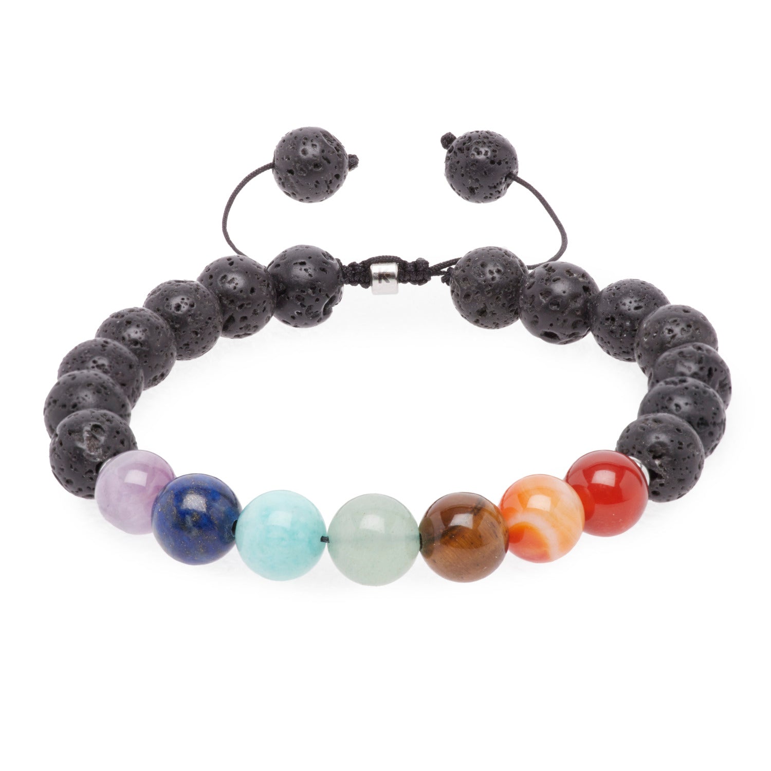 Bracelet "Guérison des 7 chakras" en Pierre de Lave - Ajustable - Karma Yoga Shop