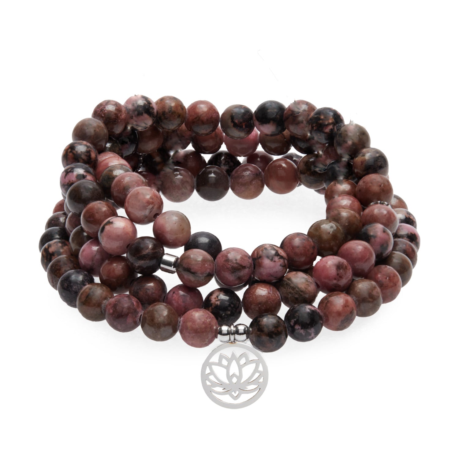 Bracelet Mala "Maîtrise des Emotions" de 108 perles en Rhodonite - Karma Yoga Shop