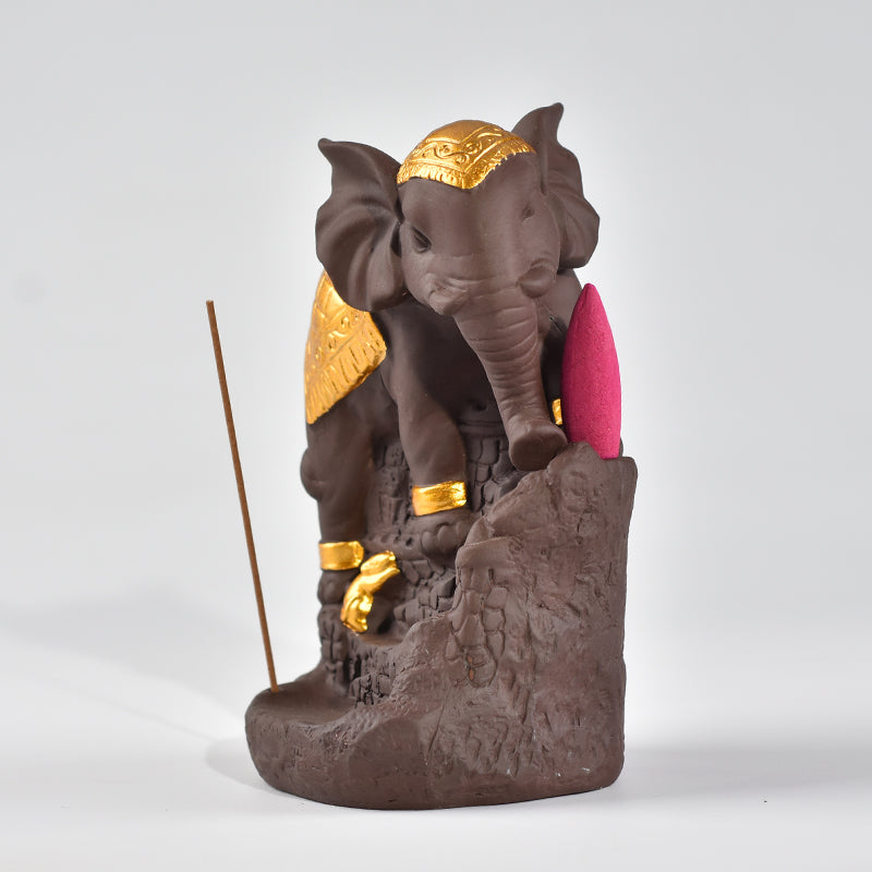 Brûleur d'encens en céramique "Sagesse de l'Eléphant" Or - Karma Yoga Shop