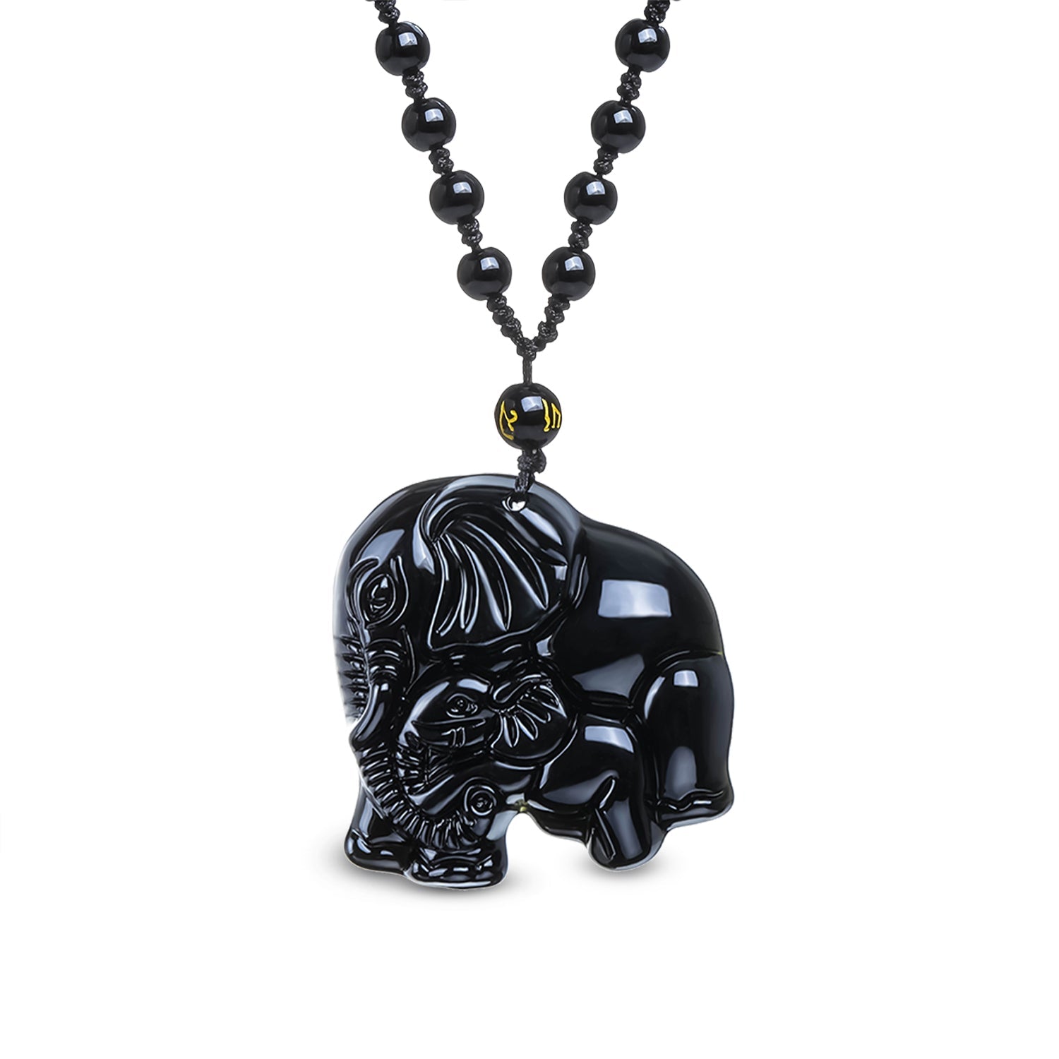 Collier "Éléphant et Protection" en Obsidienne Noire - Karma Yoga Shop
