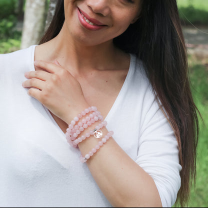 Bracelet Mala "Réconfort & Amour de Bouddha" 108 perles en Quartz Rose - Karma Yoga Shop