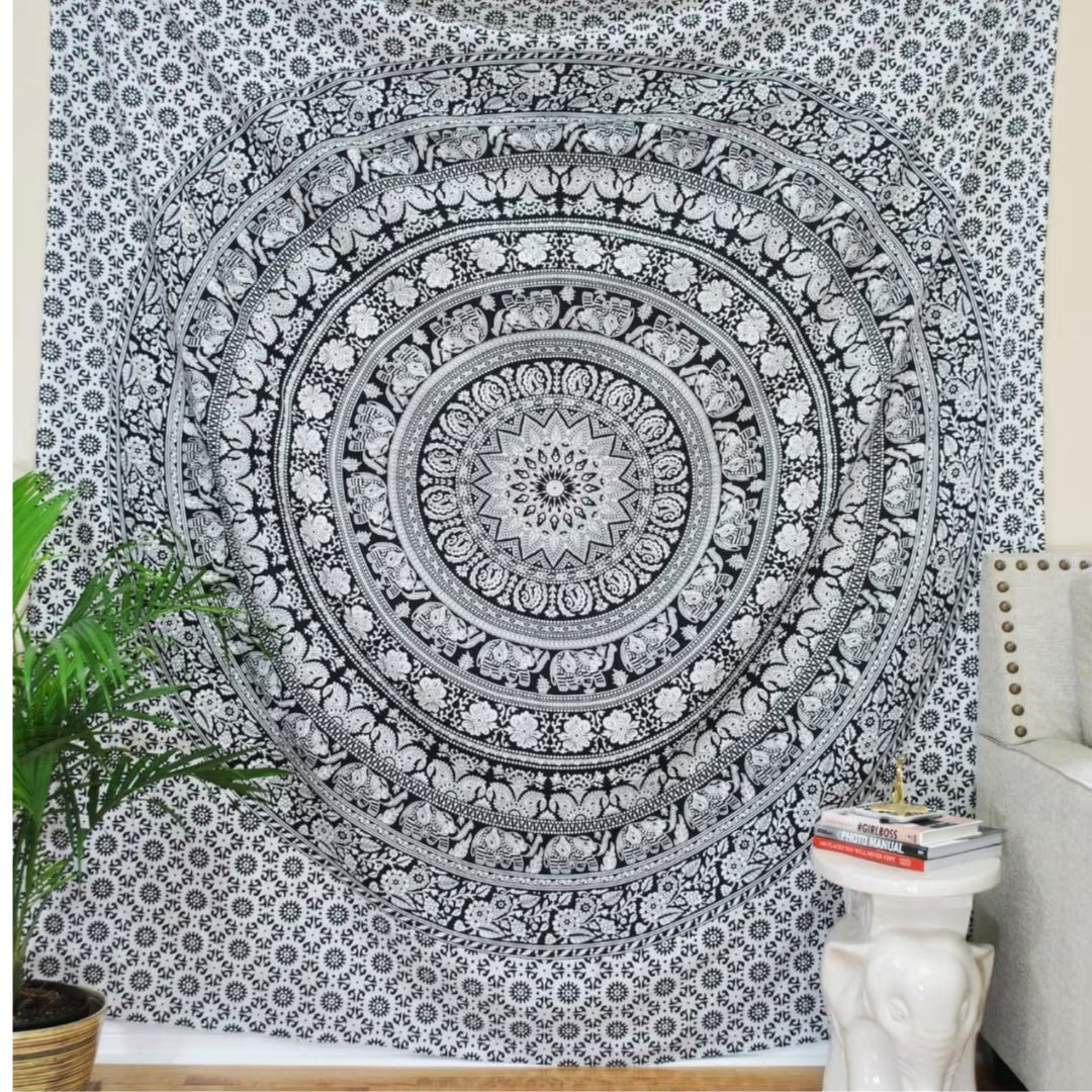 Tenture murale en coton "Mandala de l'Éléphant"