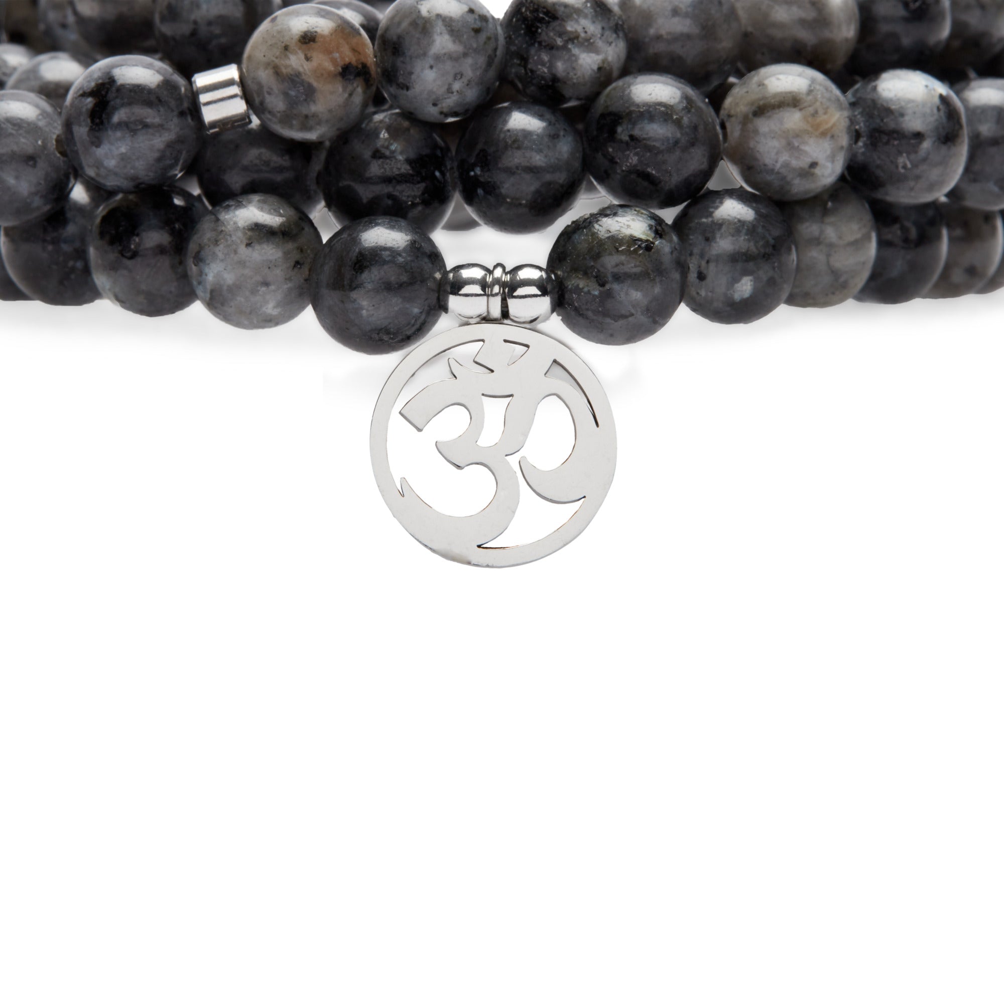 Bracelet Mala "Om" de 108 perles en Labradorite Grise