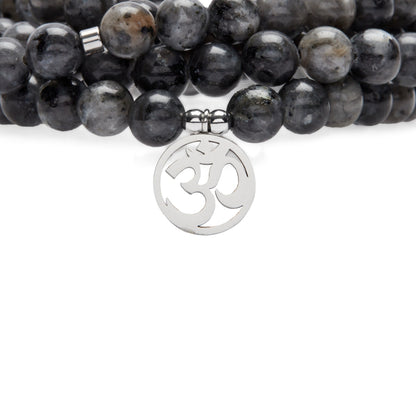 Bracelet Mala "Om" de 108 perles en Labradorite Grise