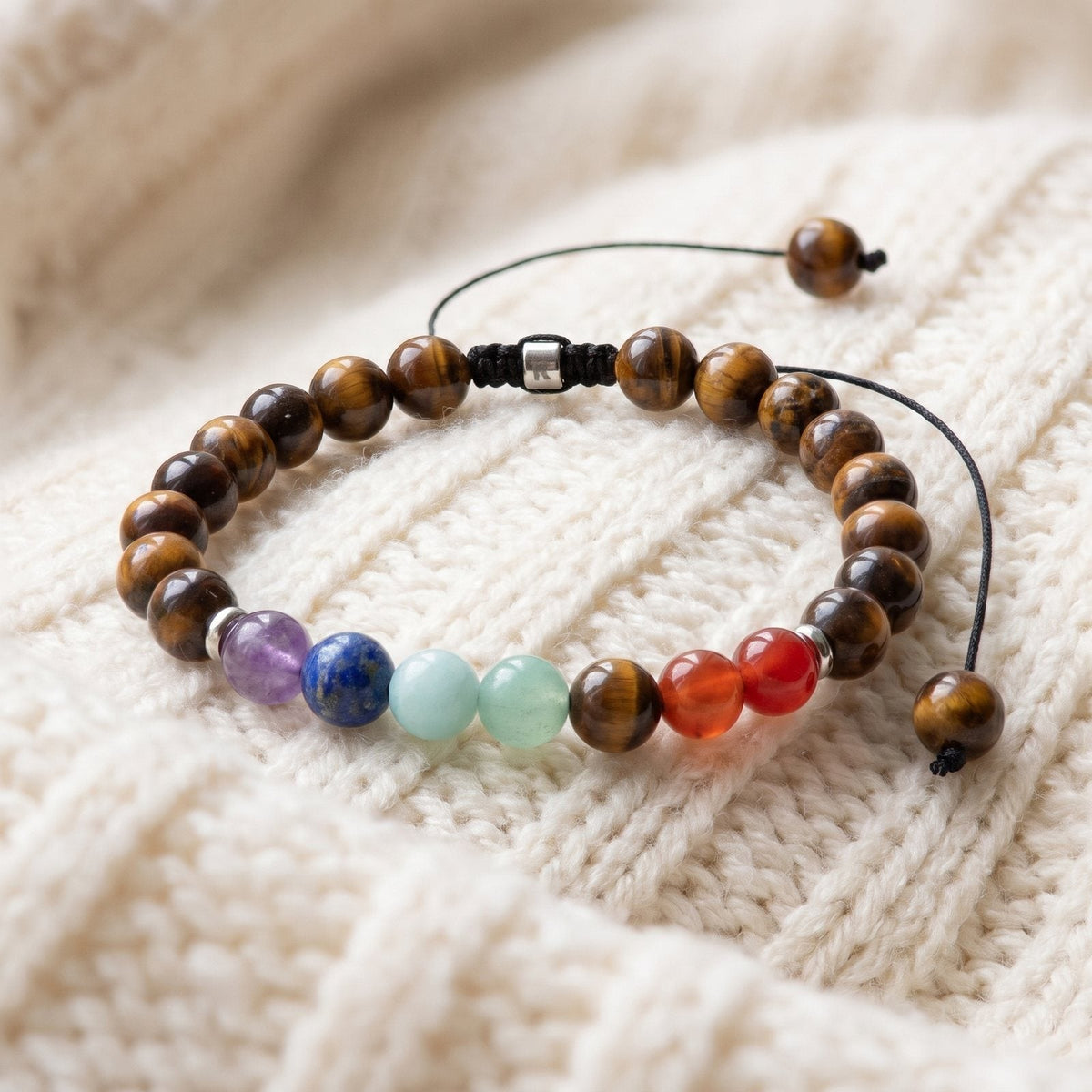 Bracelet 7 Chakras "Confiance en Soi" en Oeil de Tigre