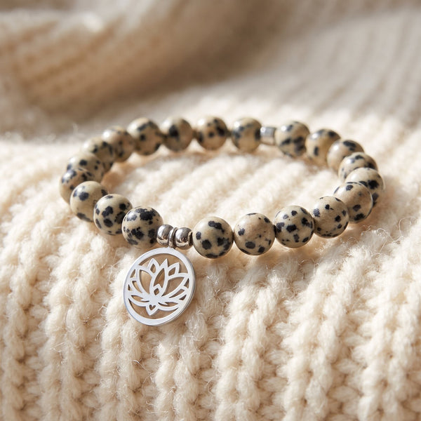 Bracelet Lotus "Joie de l'Être" en Jaspe Dalmatien