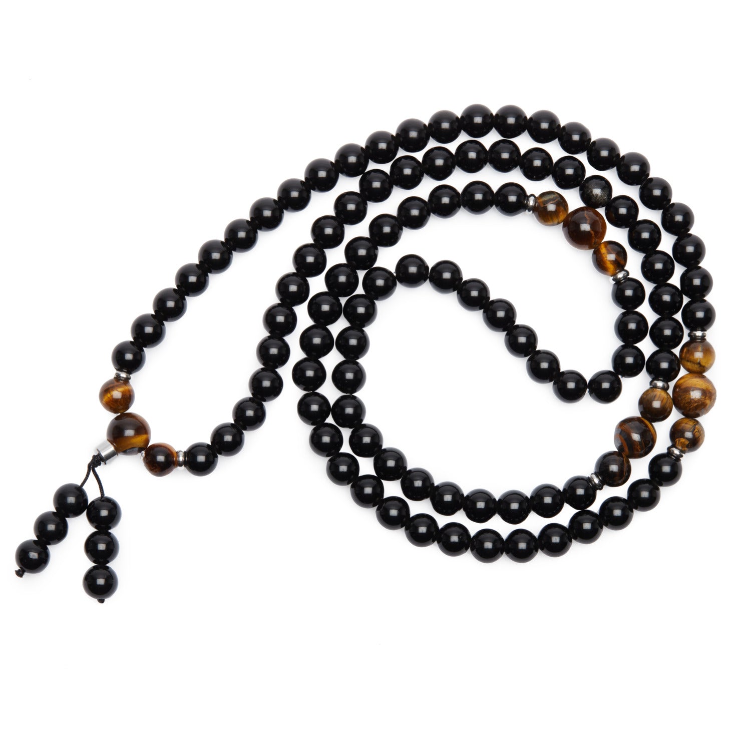 Bracelet Mala Bouddhiste en Obsidienne et Oeil de Tigre