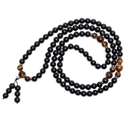 Bracelet Mala Bouddhiste en Obsidienne et Oeil de Tigre