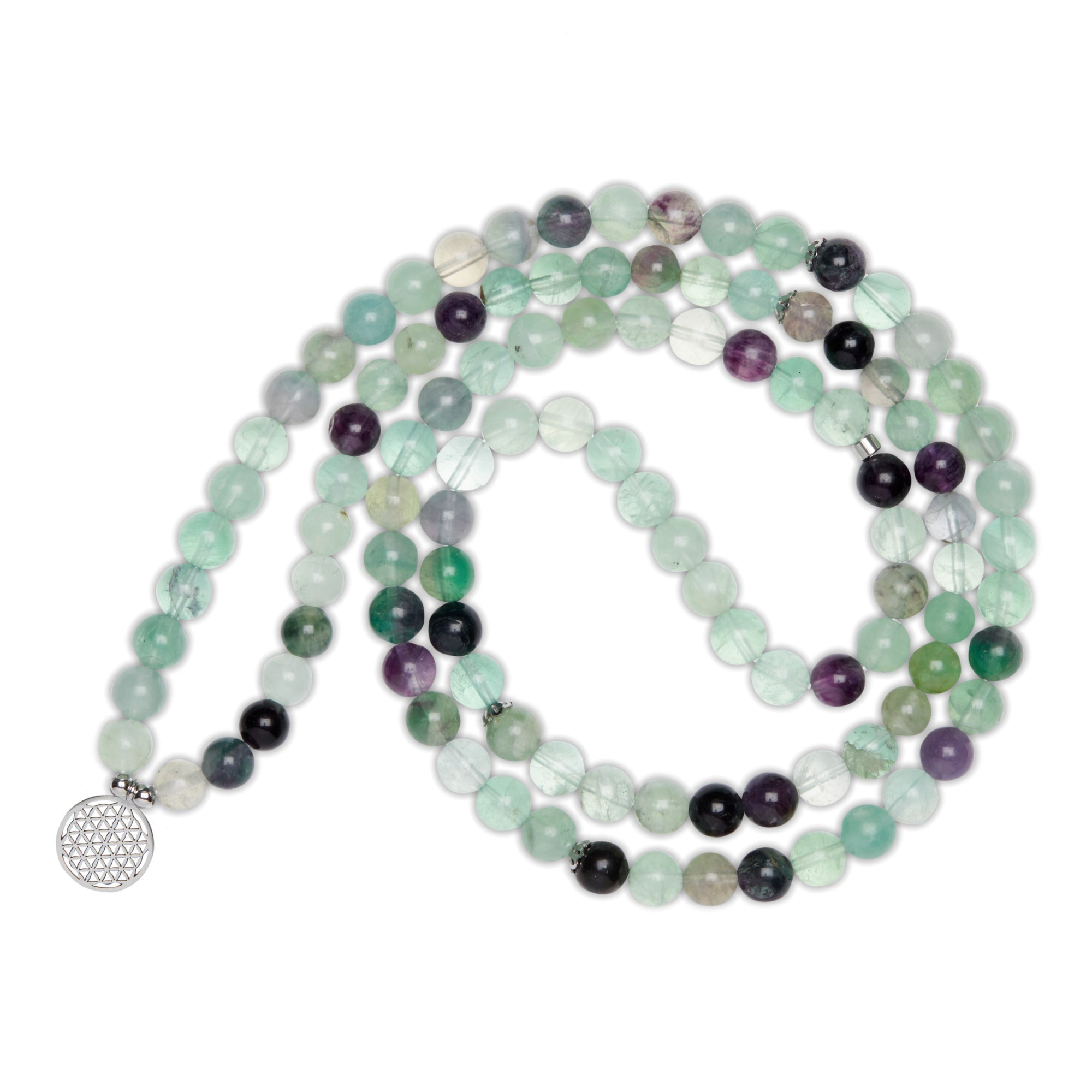 Bracelet Mala "Génie" de 108 perles en Fluorite Arc-en-Ciel