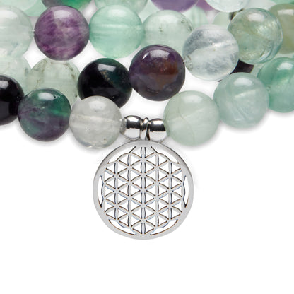 “Genie” Mala Bracelet of 108 Rainbow Fluorite beads