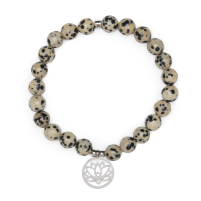 Bracelet Mala Lotus "Joie de l'Être" en Jaspe Dalmatien