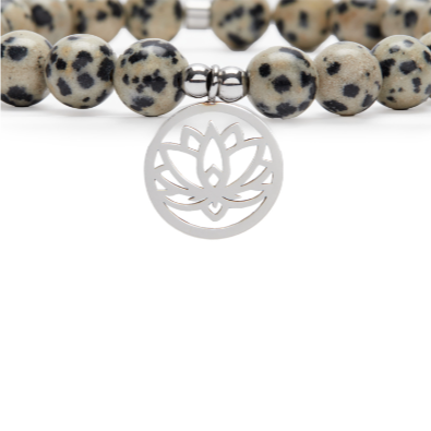 Bracelet Mala Lotus "Joie de l'Être" en Jaspe Dalmatien