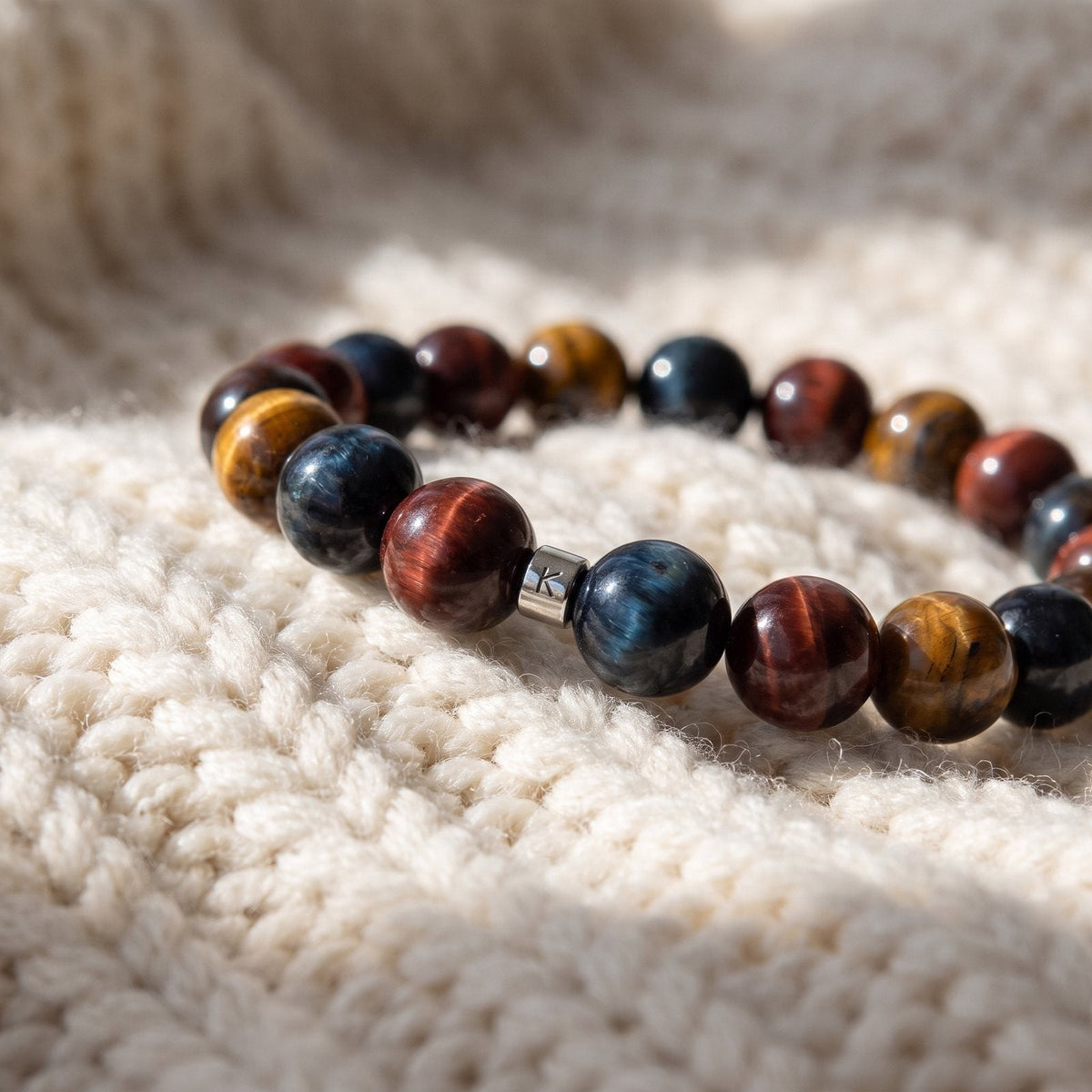 Bracelet Protection "Les Yeux du Tigre" en Oeil de Tigre, Oeil de Faucon et Oeil de Taureau