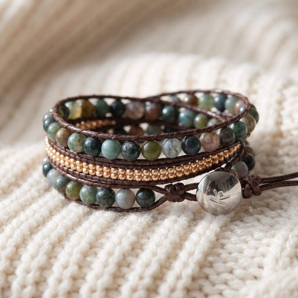 Bracelet Wrap "Energie Lumineuse" en Agate Indienne