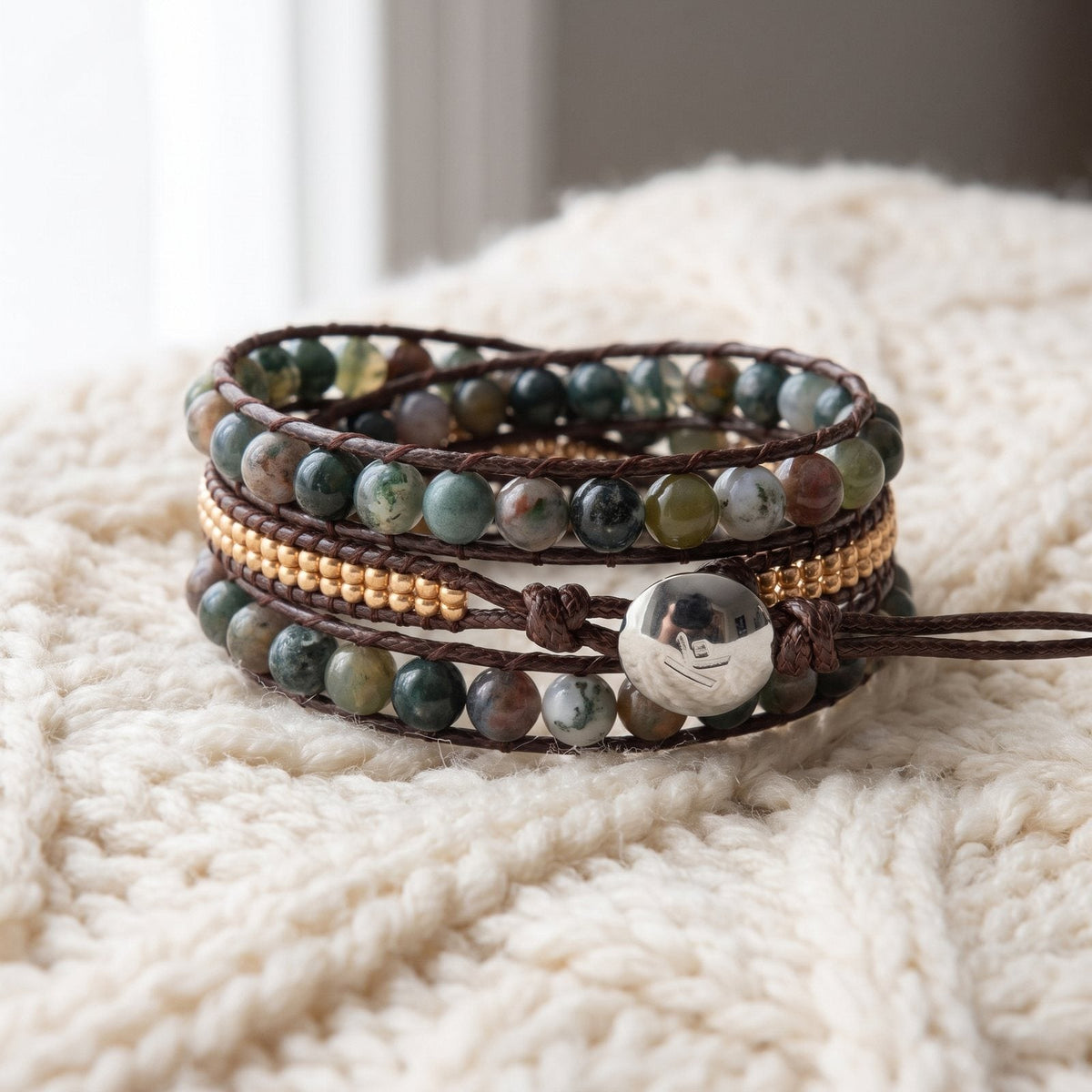 Bracelet Wrap "Energie Lumineuse" en Agate Indienne