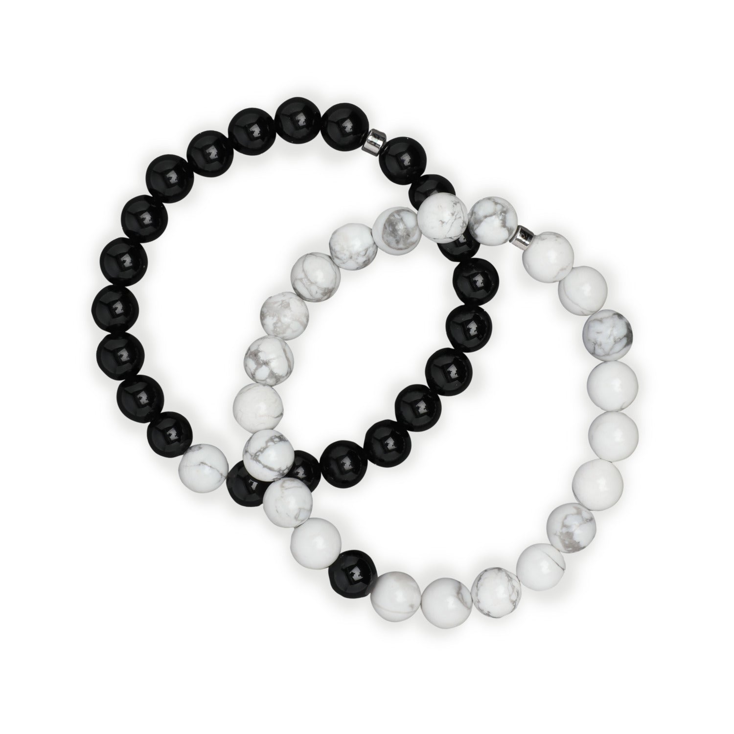 Bracelets Distance™ en Howlite Blanche et Agate Noire