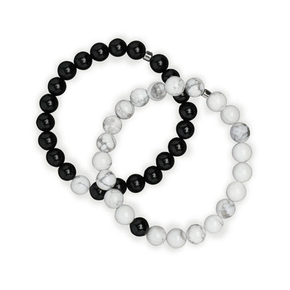 Bracelets Distance™ en Howlite Blanche et Agate Noire