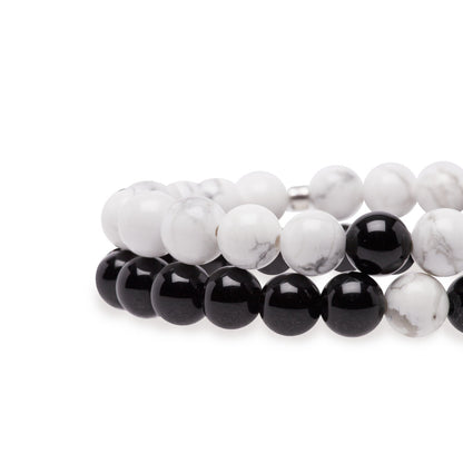Bracelets Distance™ en Howlite Blanche et Agate Noire