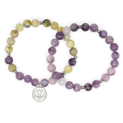 Double “Anti-Stress” Bracelet in Lepidolite and Serpentine