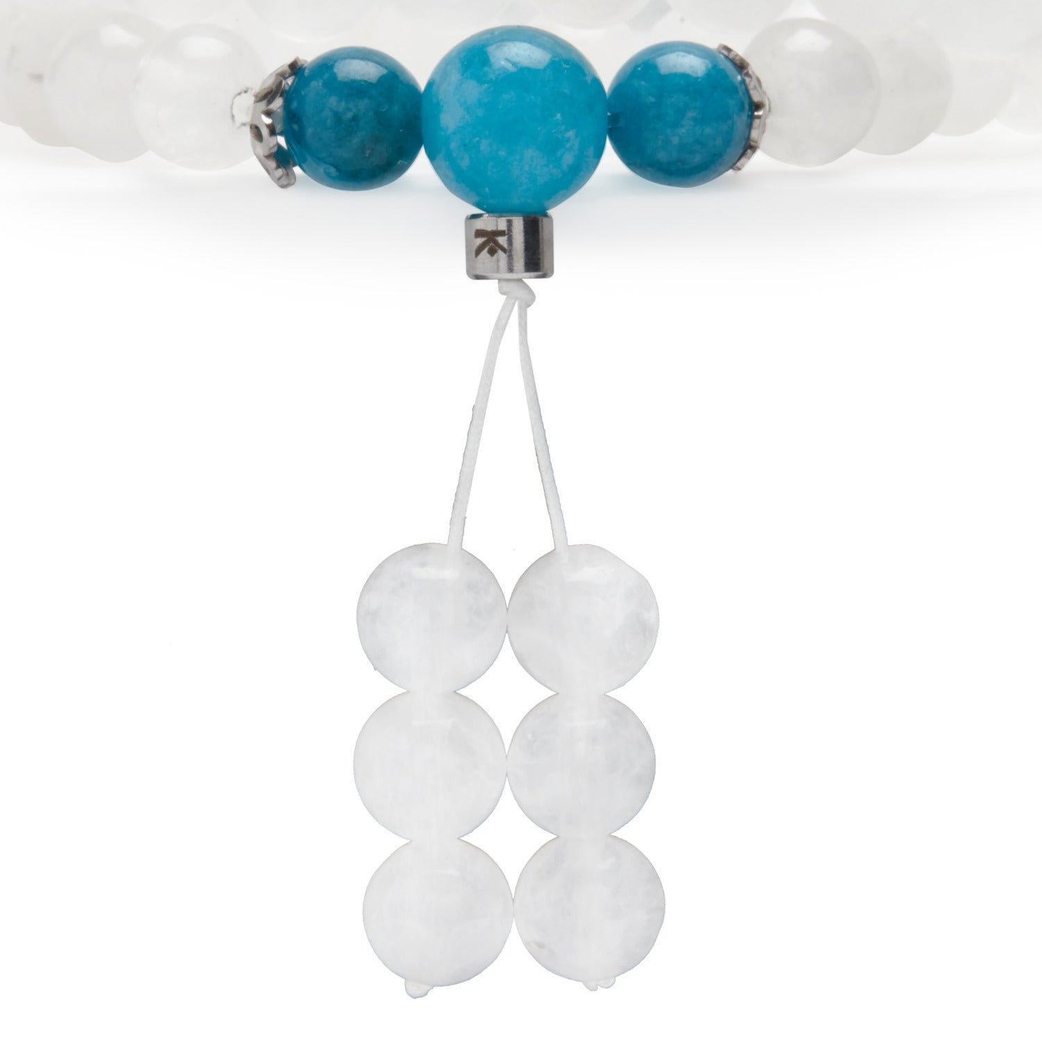 Bracelet Mala "Guan Yin" en Pierre de Lune et Apatite Bleue