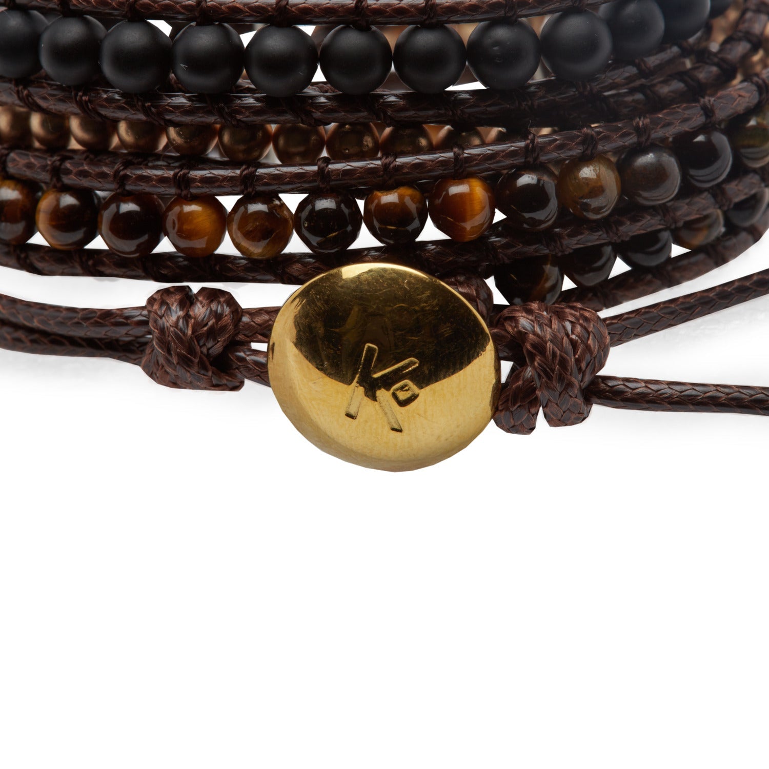 “Self-Confidence” Wrap Bracelet in Tiger Eye and Black Onyx