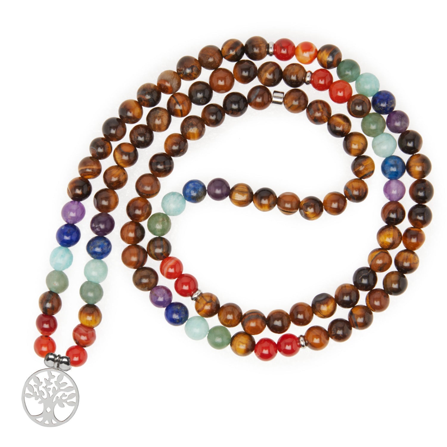 Bracelet mala 7 Chakras de Guérison en Oeil de Tigre