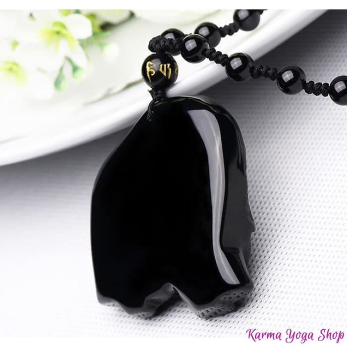 Collier "Éléphant et Protection" en Obsidienne Noire