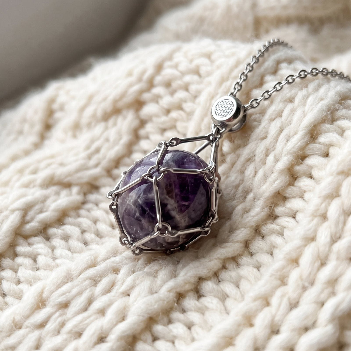 Collier Porte-Pierre Précieuse + Pierre Roulée en Améthyste offerte
