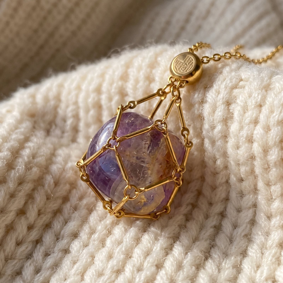 Collier Porte-Pierre Précieuse + Pierre Roulée en Améthyste offerte