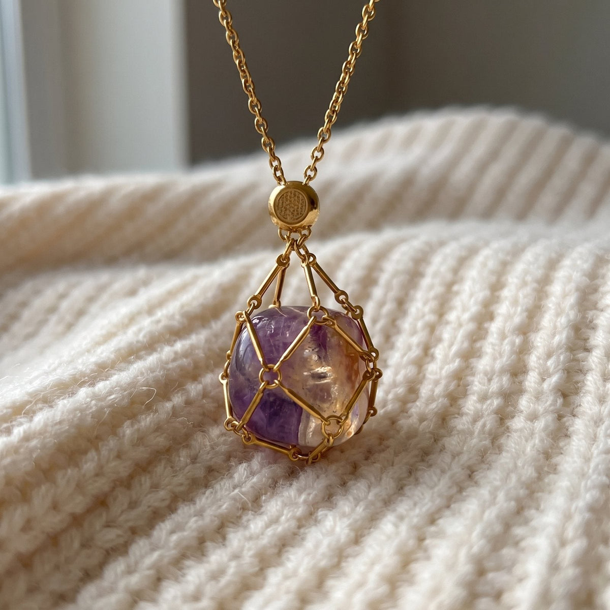 Collier Porte-Pierre Précieuse + Pierre Roulée en Améthyste offerte