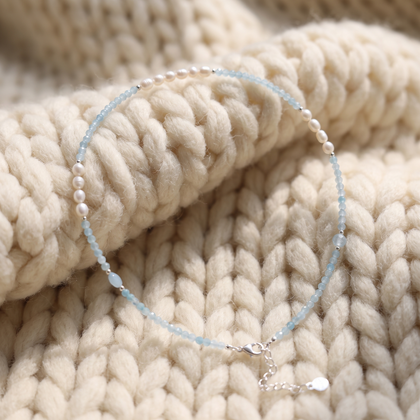 Collier Douceur de la Mer en Aigue-Marine et Perles d'Eau Douce - maille - image 1