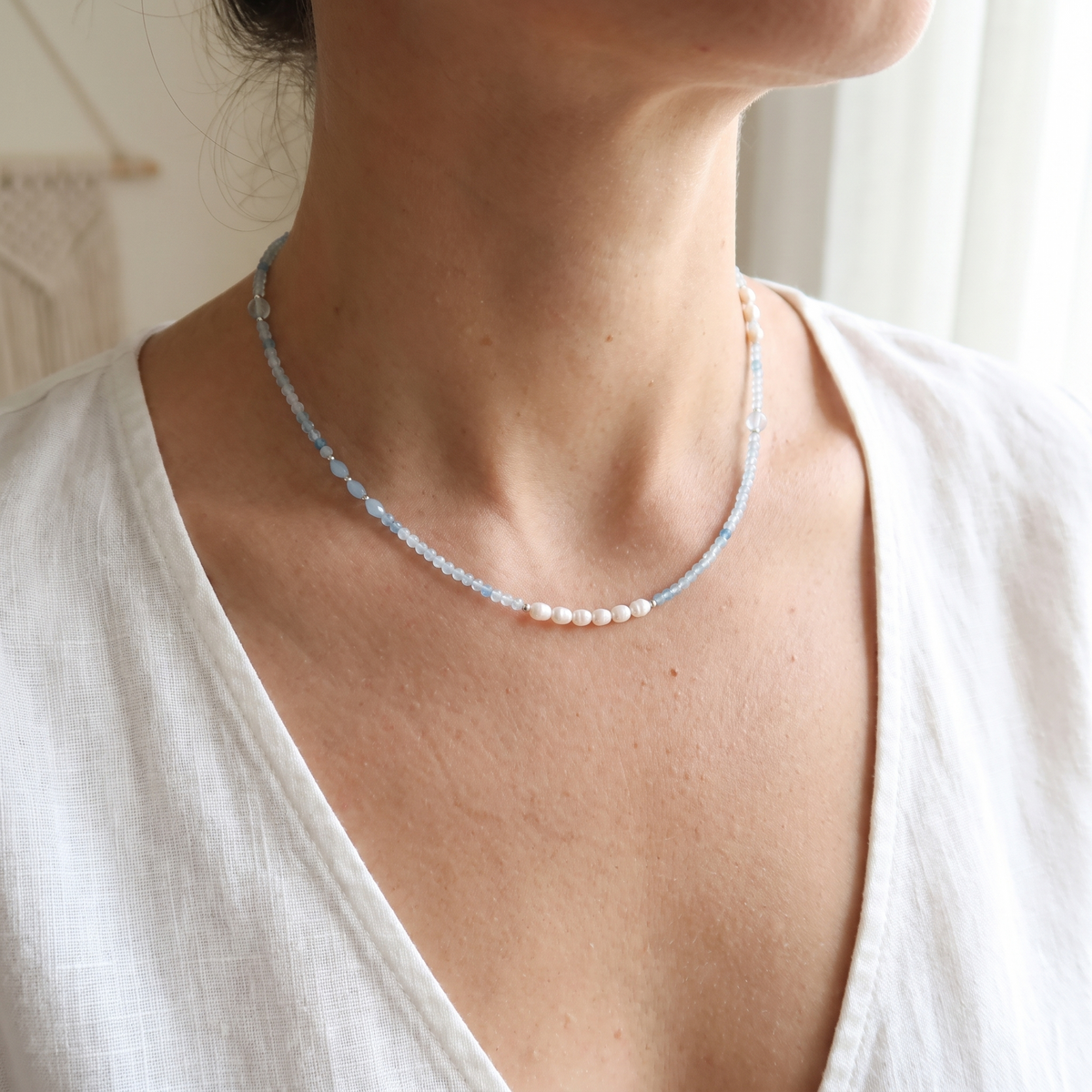 Collier Douceur de la Mer en Aigue-Marine et Perles d'Eau Douce - lin - image 4
