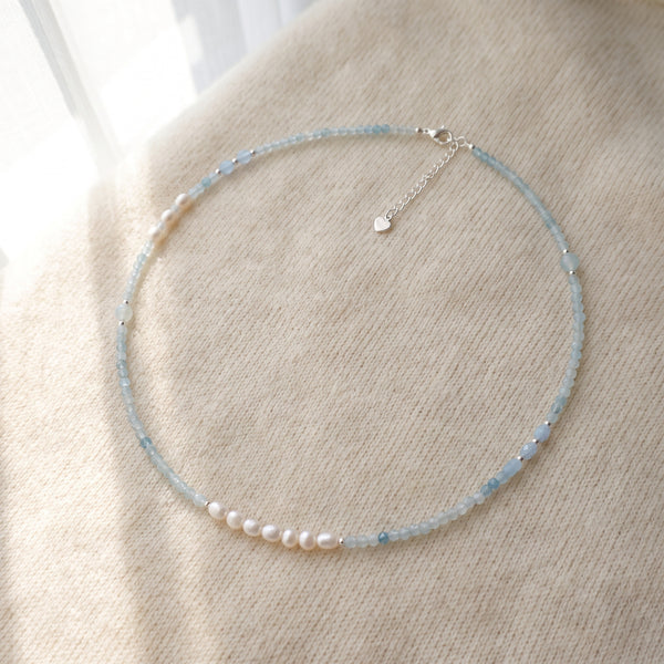 Collier "Douceur de la Mer" en Aigue-Marine et Perles d'Eau Douce