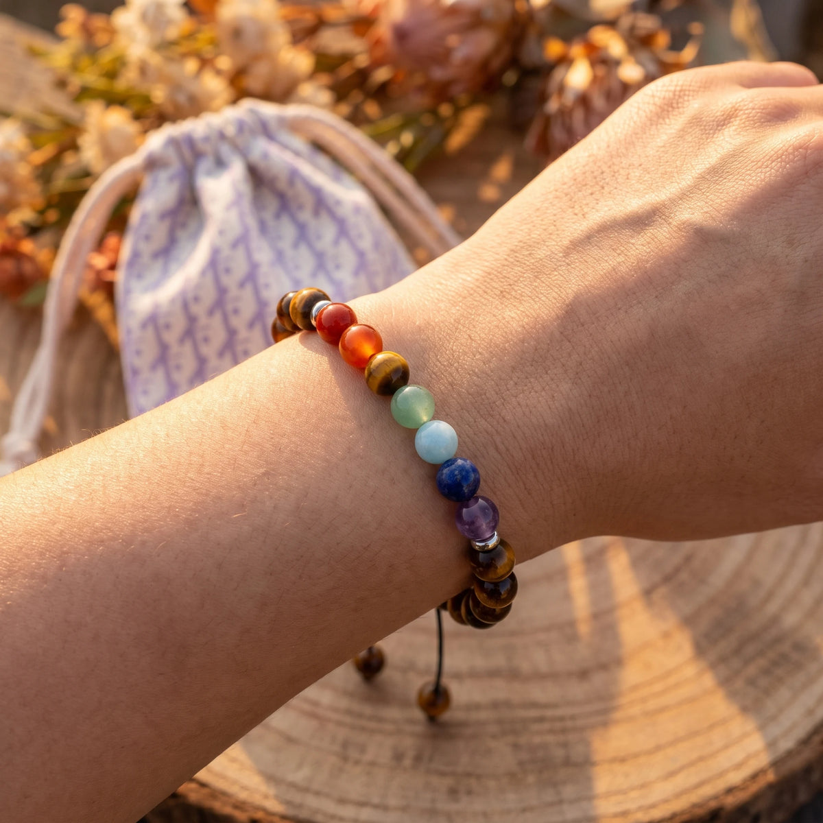 Bracelet 7 Chakras "Confiance en Soi" en Oeil de Tigre - image 3