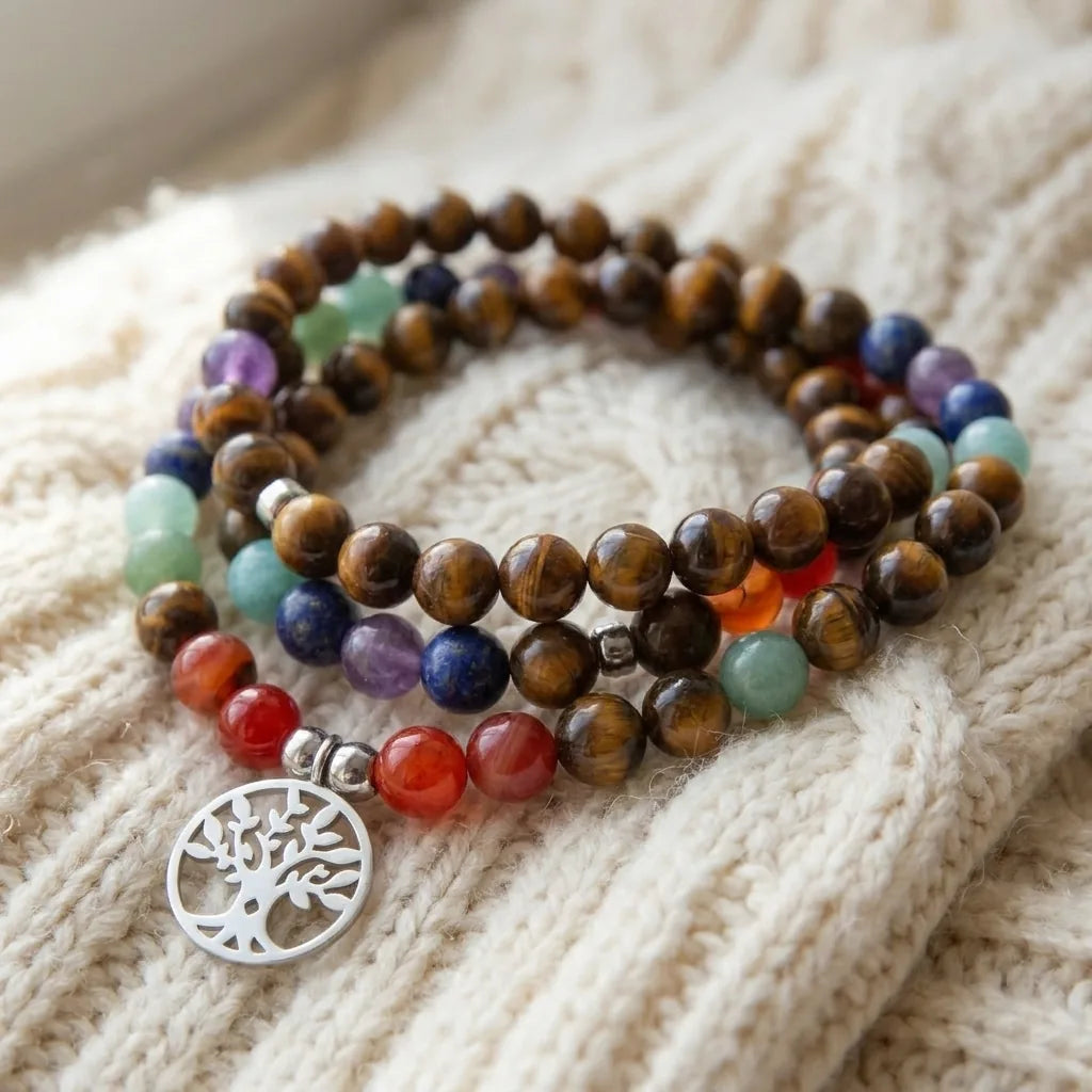 Mala 7 Chakras de Guérison en Oeil de Tigre