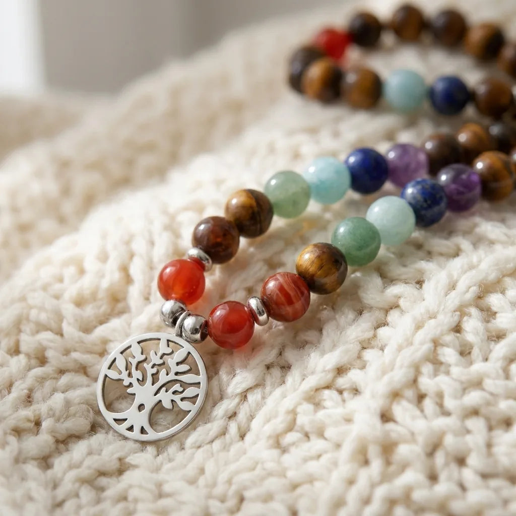 Mala 7 Chakras de Guérison en Oeil de Tigre