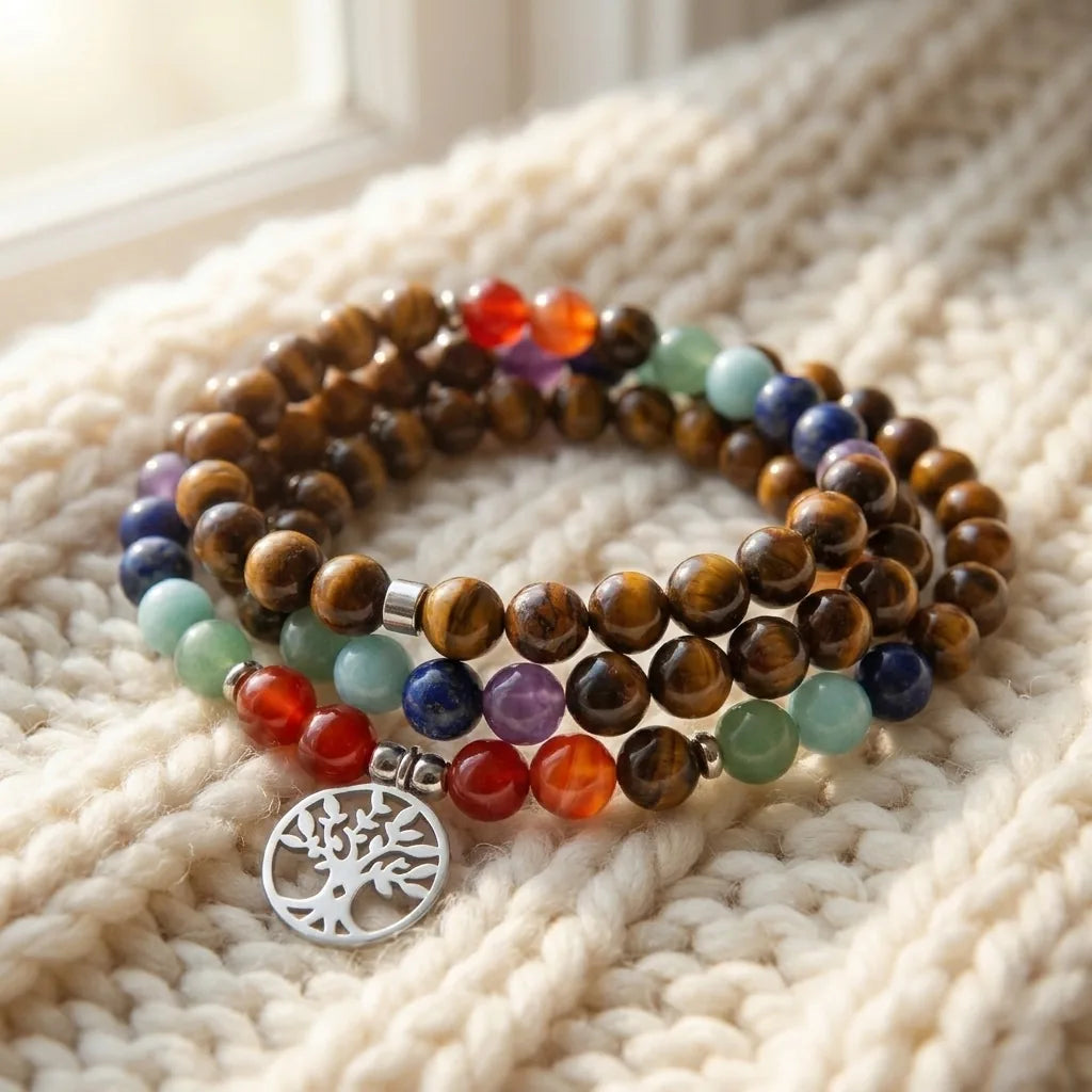 Mala 7 Chakras de Guérison en Oeil de Tigre