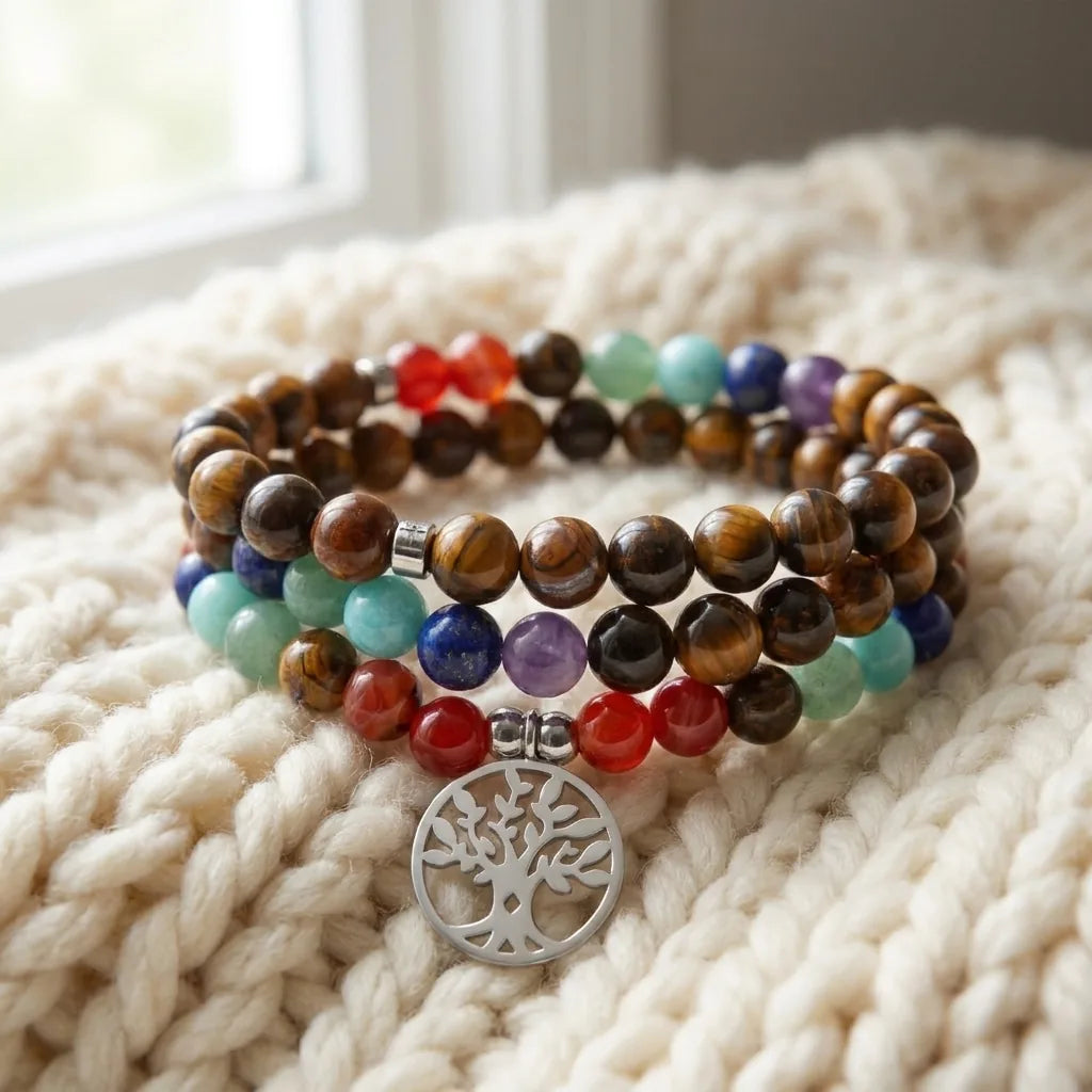 Mala 7 Chakras de Guérison en Oeil de Tigre