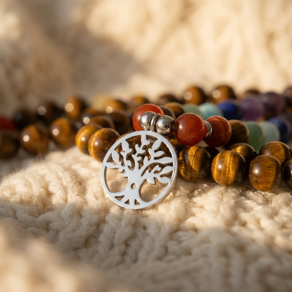 Mala 7 Chakras de Guerison en Oeil de Tigre - macro dore - image 5