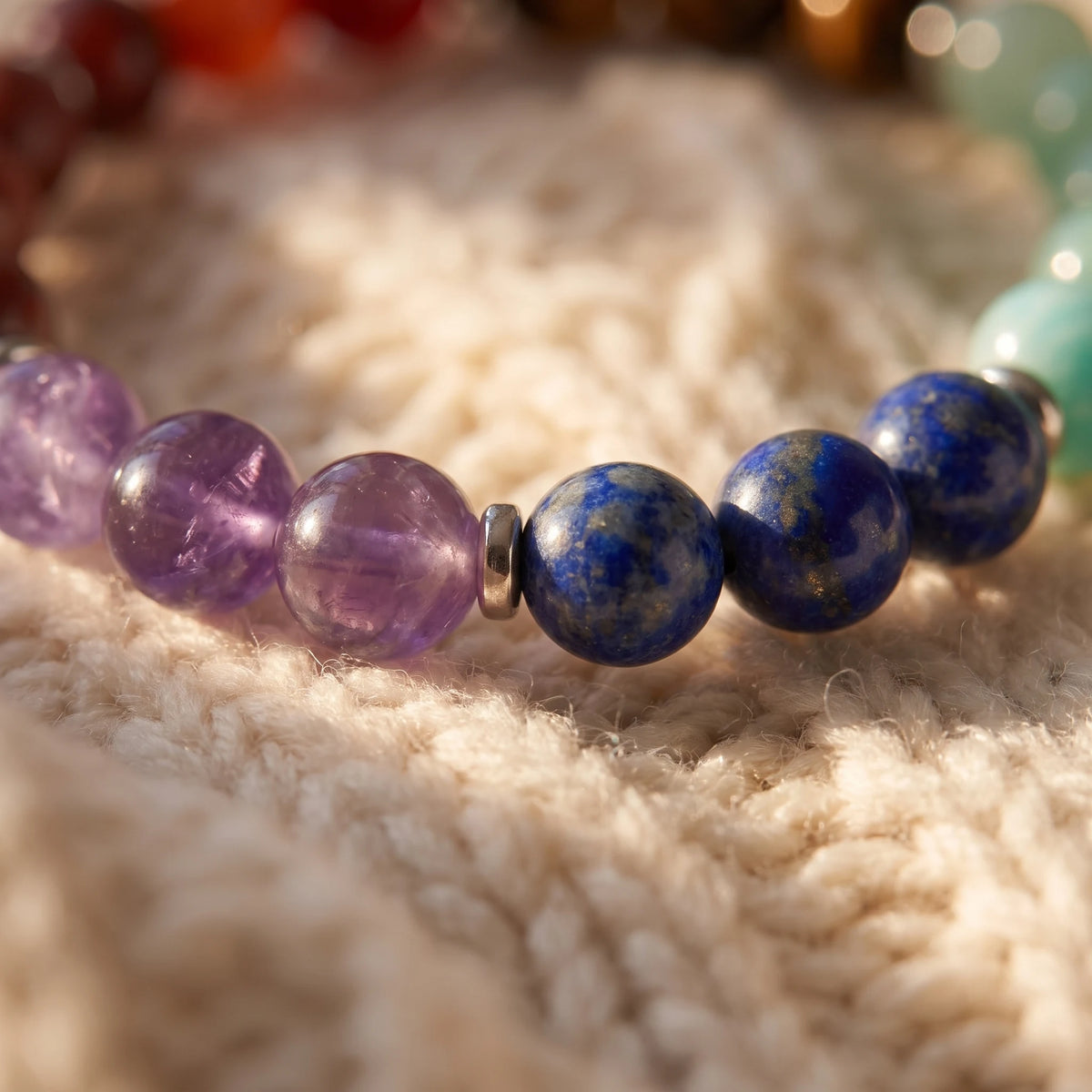Bracelet 7 Chakras Triple en Pierres Naturelles - macro dore - image 5