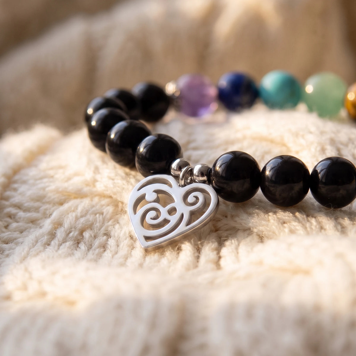 Bracelet 7 Chakras Guerison et Amour - macro dore - image 5