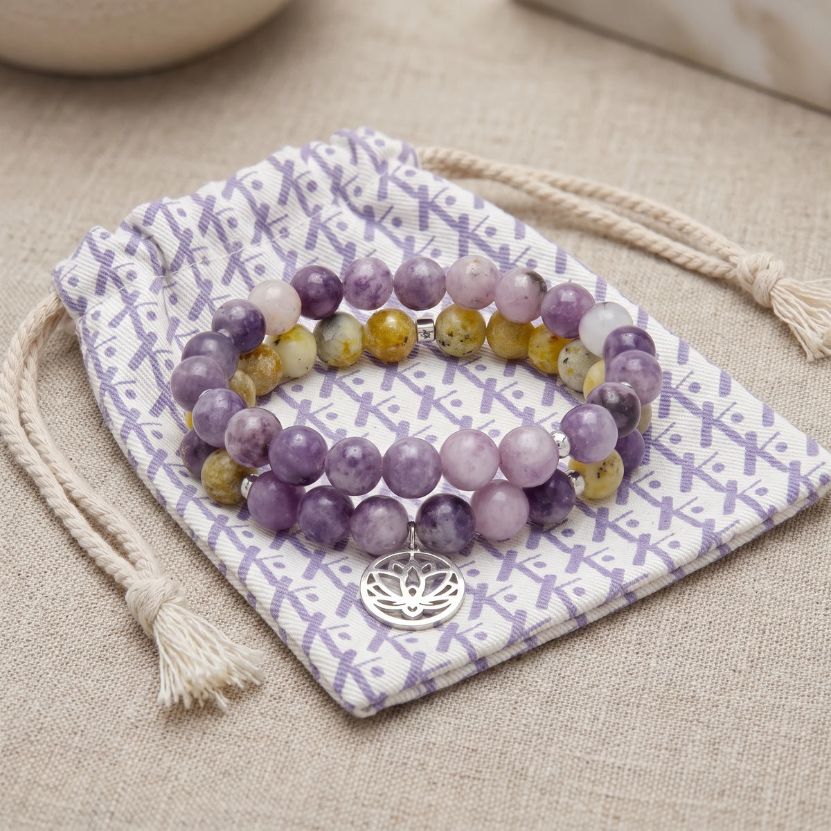 Bracelet Double "Anti-Stress" en Lépidolite et Serpentine - image 2