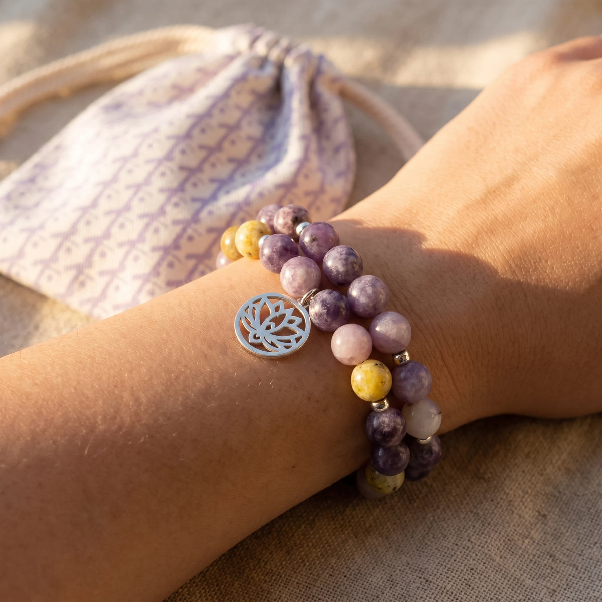 Bracelet Double "Anti-Stress" en Lépidolite et Serpentine - image 3