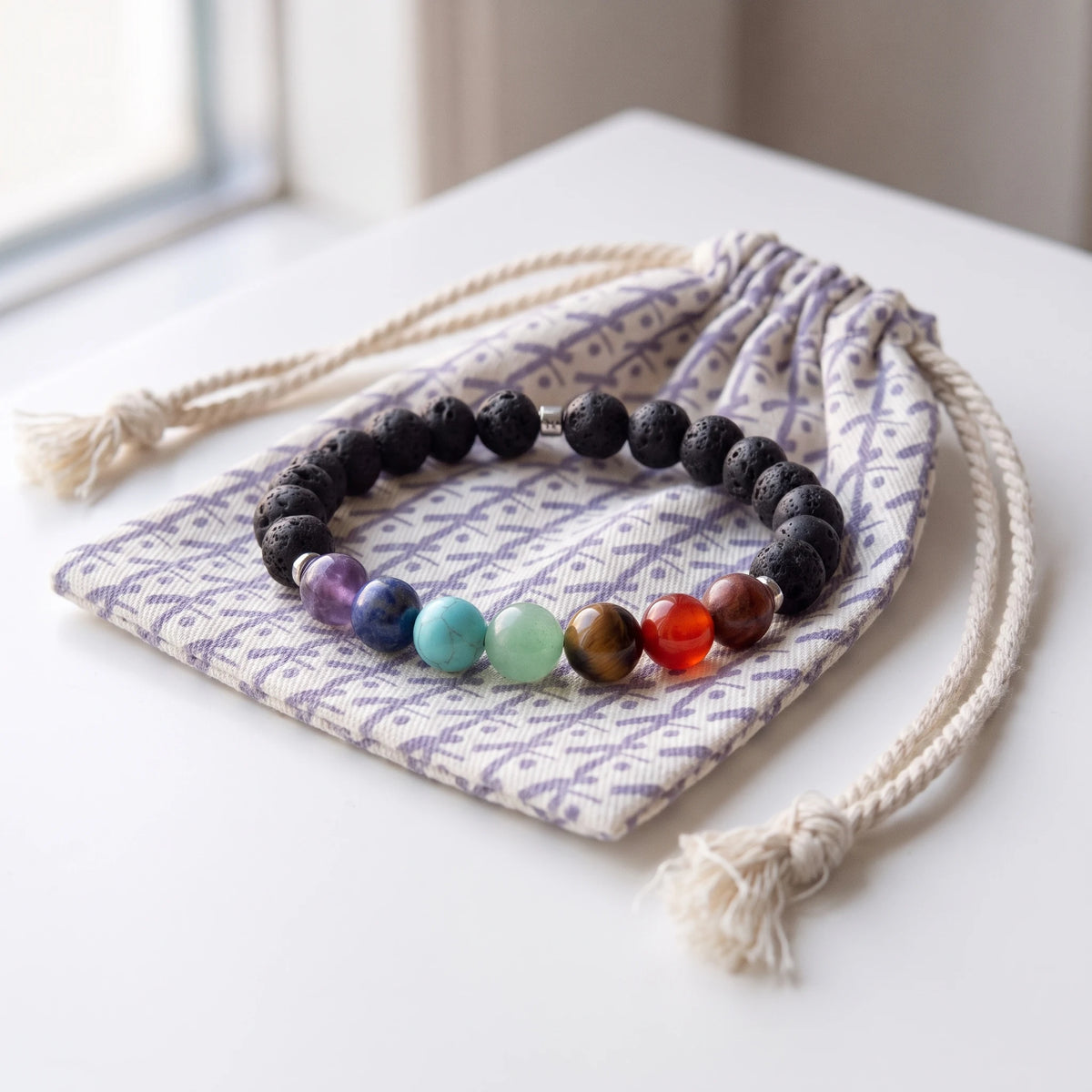 Bracelet en Pierre de Lave "Guérison des 7 chakras" - image 2